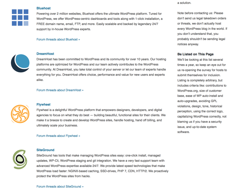 Wordpress recommended hosts