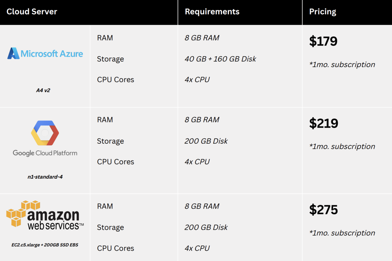 Cloud server hosting price