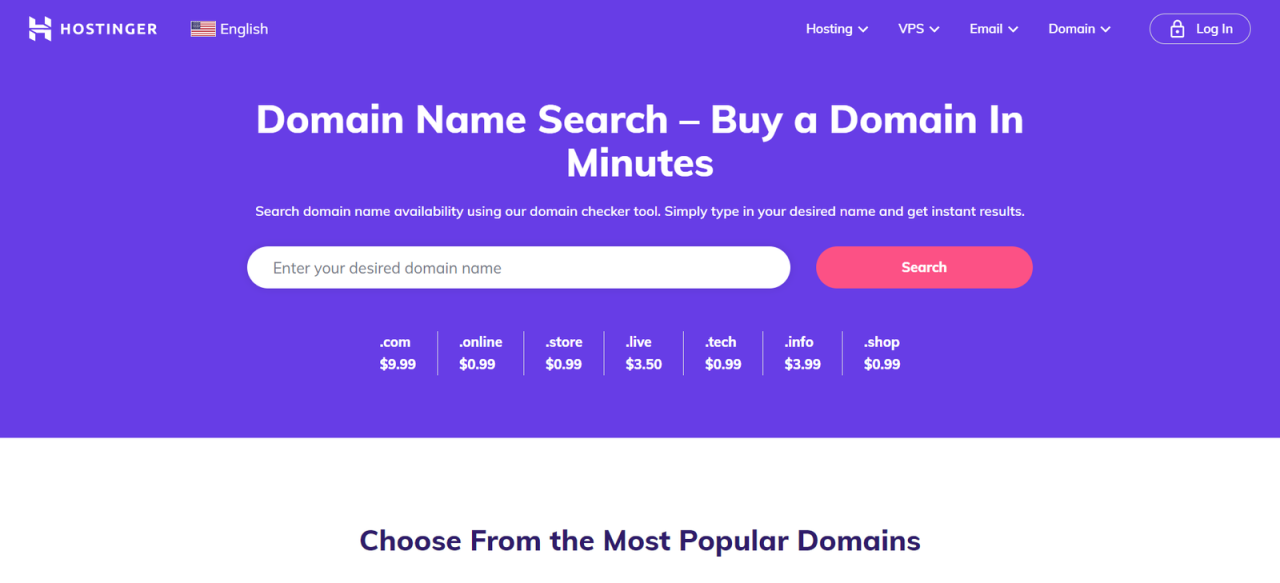 Hostinger domain search